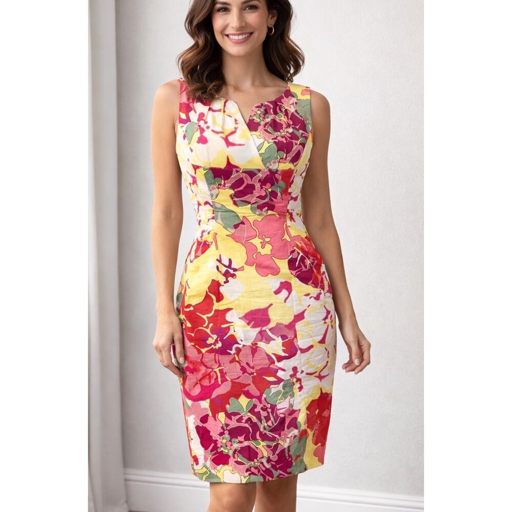 Andre Oliver Sheath Dress Womens 4 Floral Sleeveless Cotton Knee Length Fitted